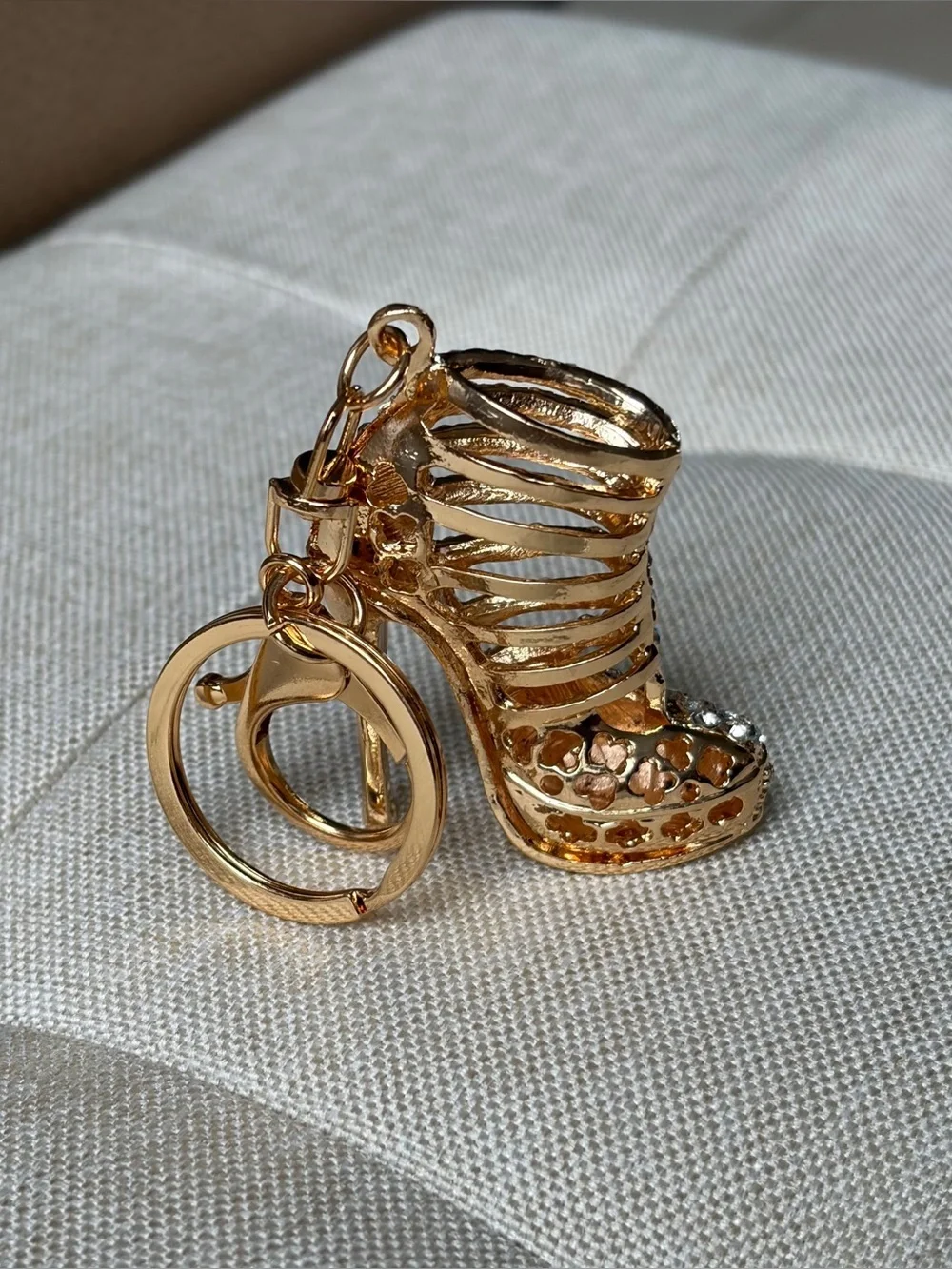 Gold Iridescent Crystal High Heel Keychain Charm - Bling Accent